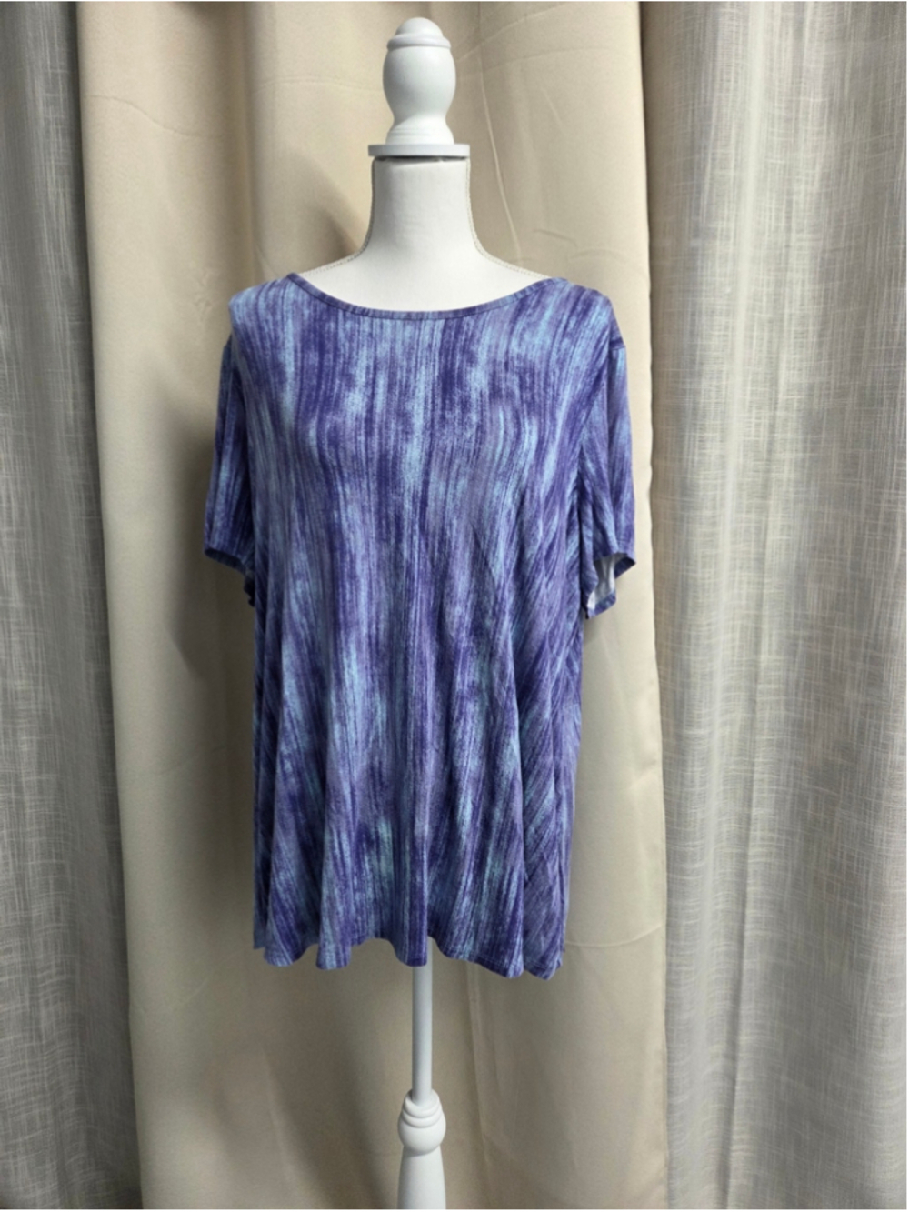 Lisa Rinna Women's Purple Brushstroke Short Sleeve Top Size 1X